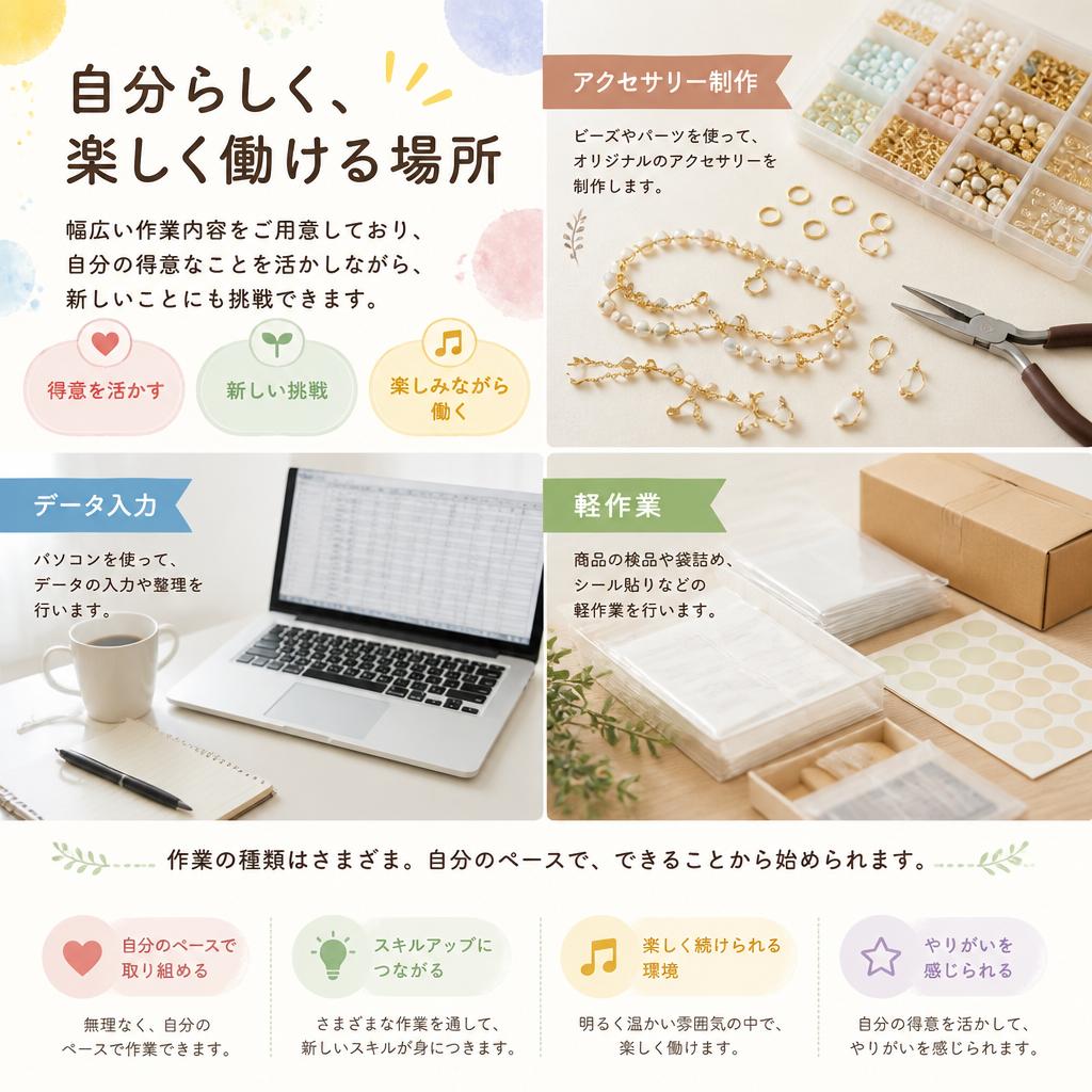 楽しめる作業内容が豊富！