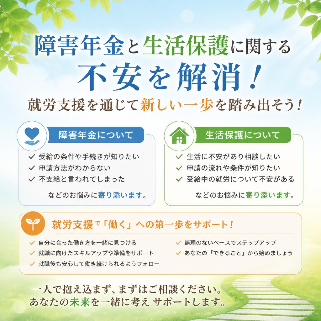 障害年金と生活保護に関する不安を解消！就労支援を通じて新しい一歩を踏み出そう！
