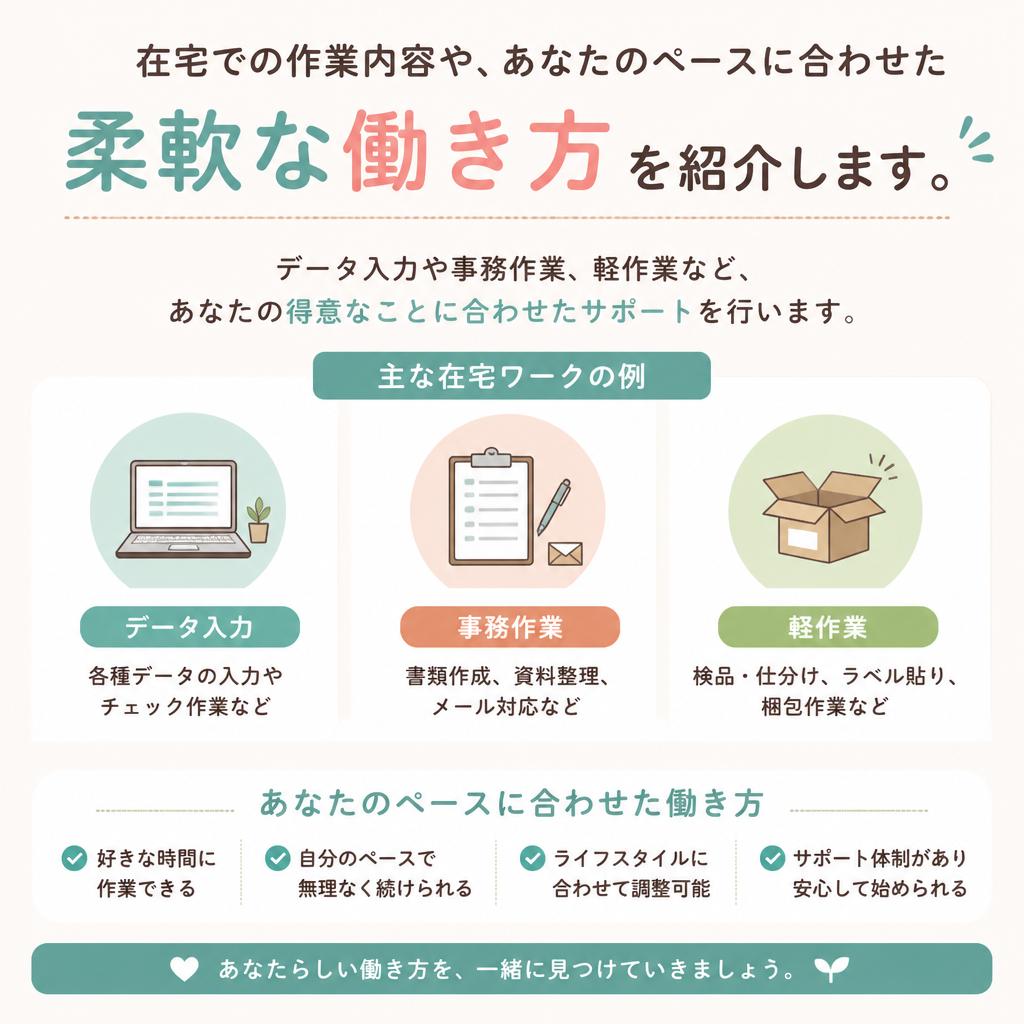 多様な作業内容と柔軟な働き方
