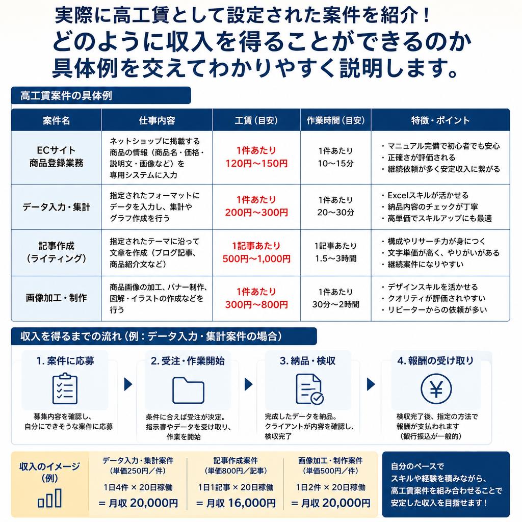 高工賃案件の実績と収入の可能性
