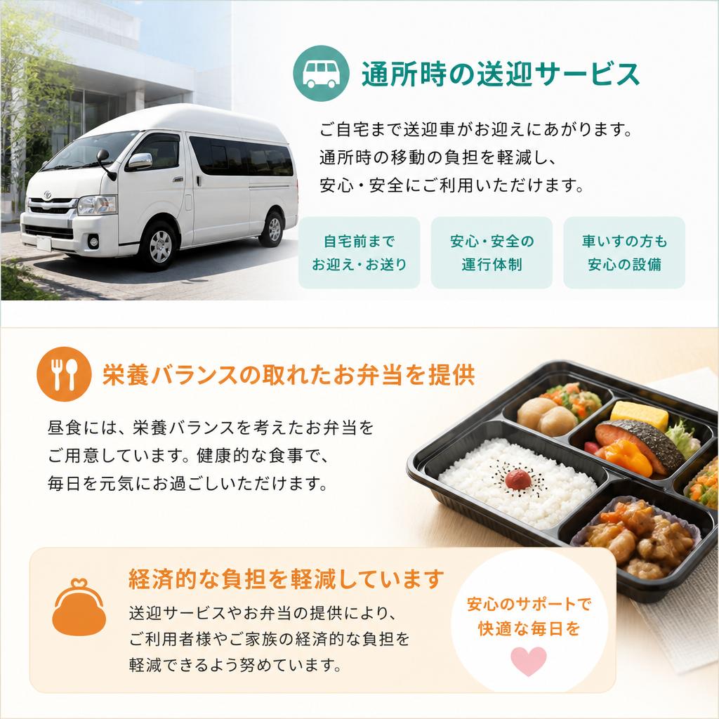 送迎サービスとお弁当提供